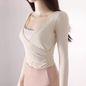 运动健身上衣速干瑜伽服 瑜伽女裸感修身 清仓性感网纱褶皱长袖 罩衫