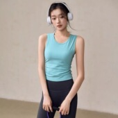 罗纹无袖 运动跑步训练坎肩新 瑜伽背心女紧身性感高弹健身上衣夏季