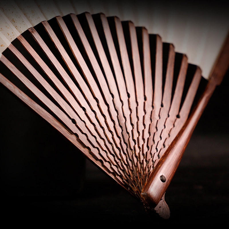 施贵妃95寸红芝麻棕竹扇子手工文玩折扇隐琴翻轮复古风宣纸苏工面