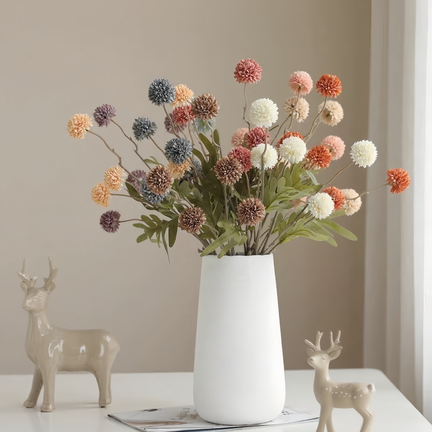 泰环5支秋色蒲公英绢花装饰客厅