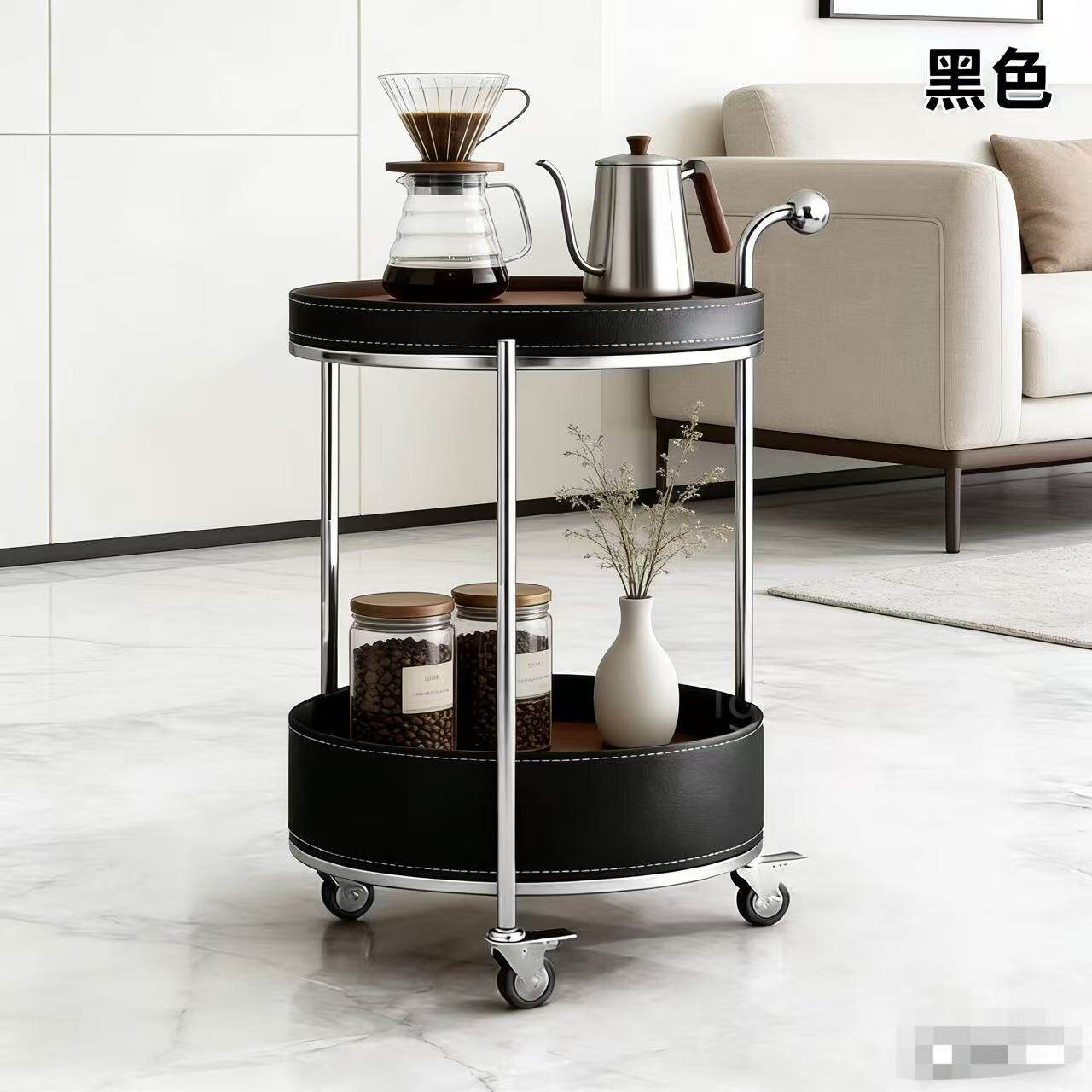 意式马鞍皮小推车沙发边几家用可移动带轮茶几零食置物架高颜值