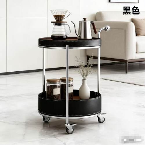 意式马鞍皮小推车沙发边几家用可移动带轮茶几零食置物架高颜值