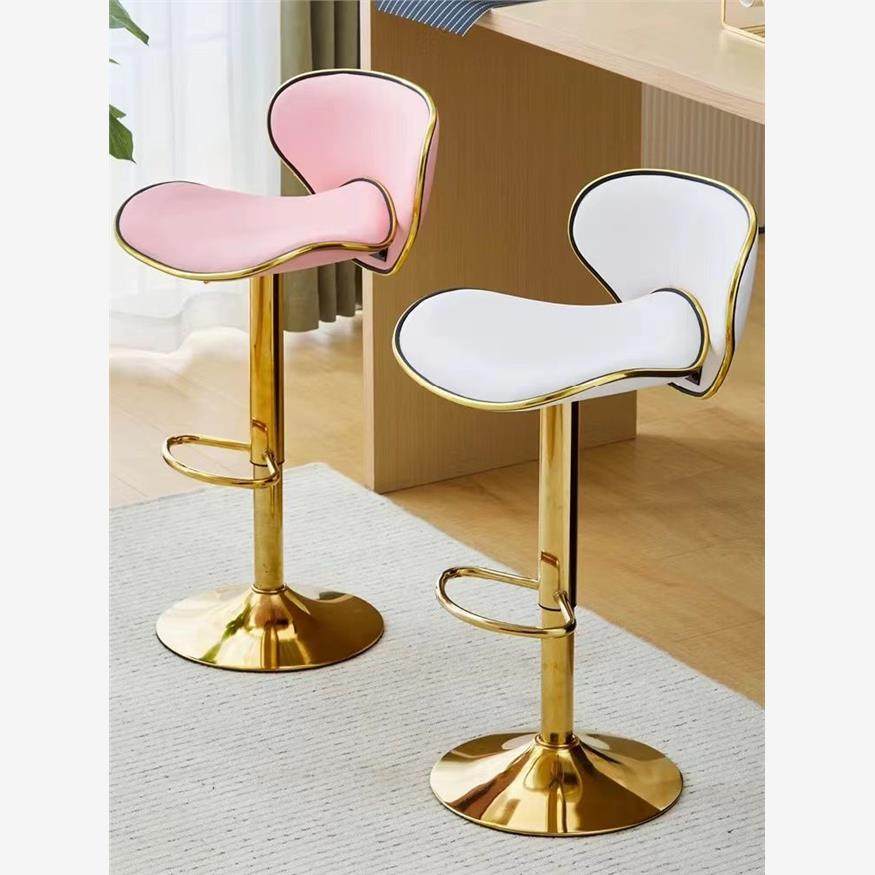 北欧轻奢高脚凳升降旋转舒适家用奶茶店咖啡厅金色高级感吧台椅子