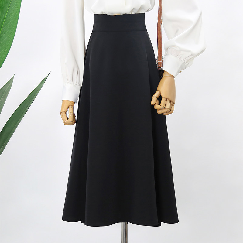 朵奈惠半身裙女设计感小众职业中长裙过膝裙黑色长裙高腰大摆裙