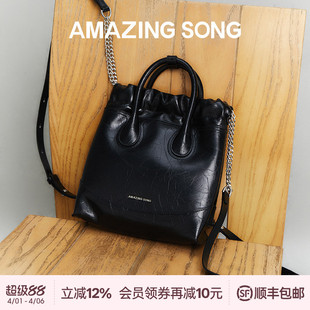 Song乙颂流浪袋双肩小号银色包包新牛皮手提双肩包女背包 Amazing
