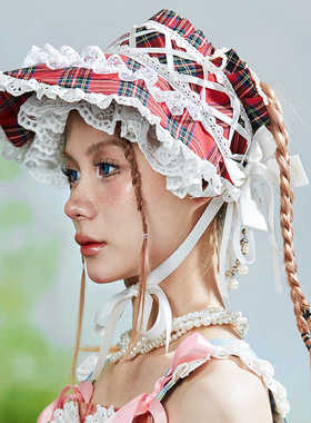 MEME原创设计 日系昭和复古红色帽子 Lolita可爱甜美少女头饰发带