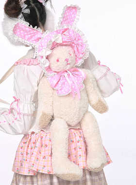 MEME原创 童趣可爱小众双肩包  Lolita毛绒兔子小熊立体玩偶包包