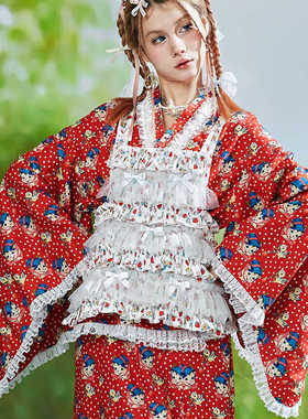 MEME原创设计 甜美可爱日系复古日杂搭配 蝴蝶结白色少女围裙背心