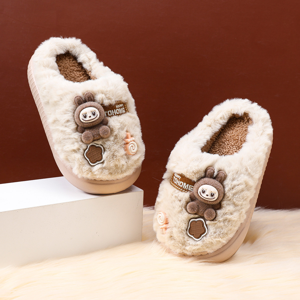 拉布布秋冬儿童棉拖鞋防滑软底室内女童棉鞋家居可爱加绒保暖女孩