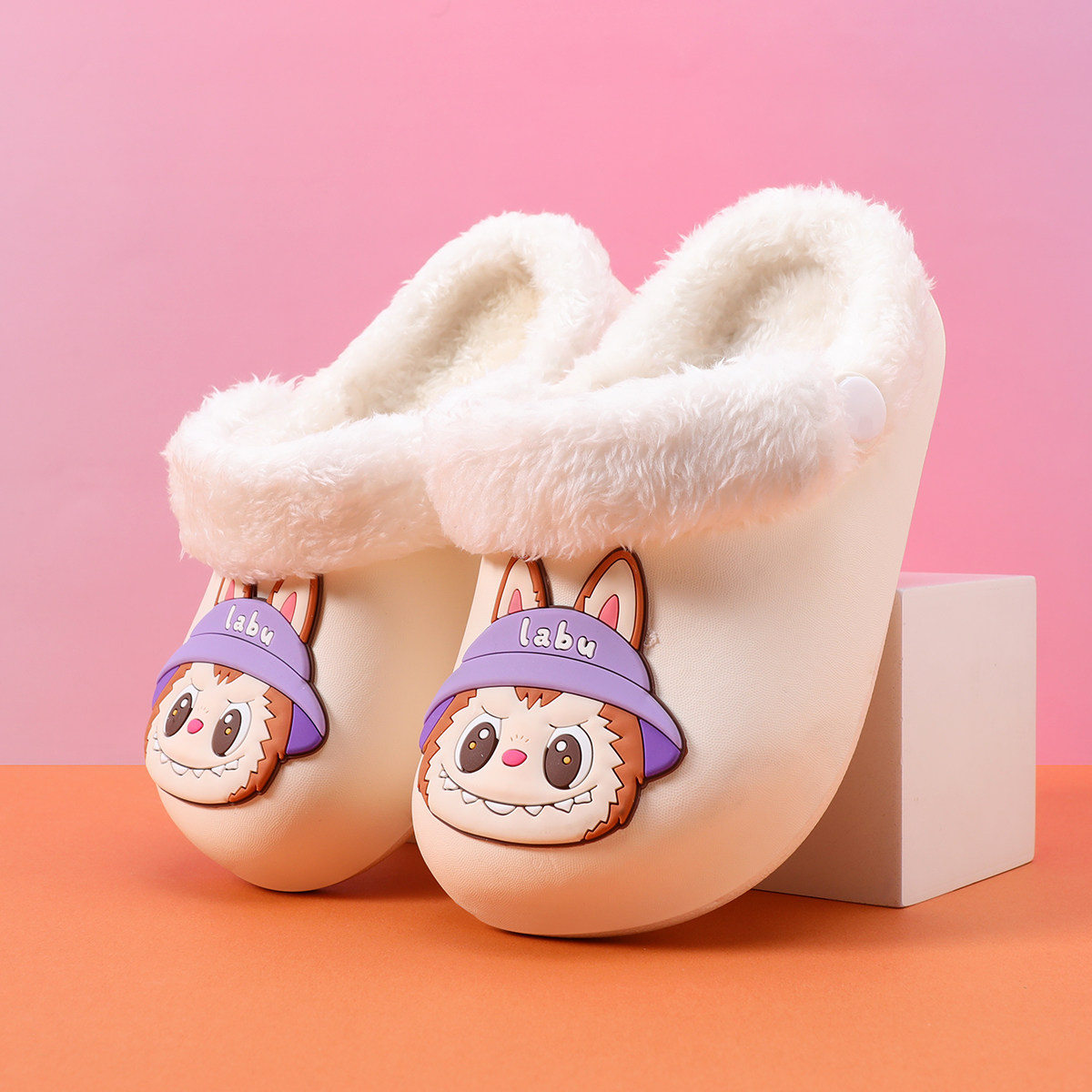 冬季新款加绒加厚拉布布儿童棉拖鞋女童室内家居保暖防滑软底棉鞋