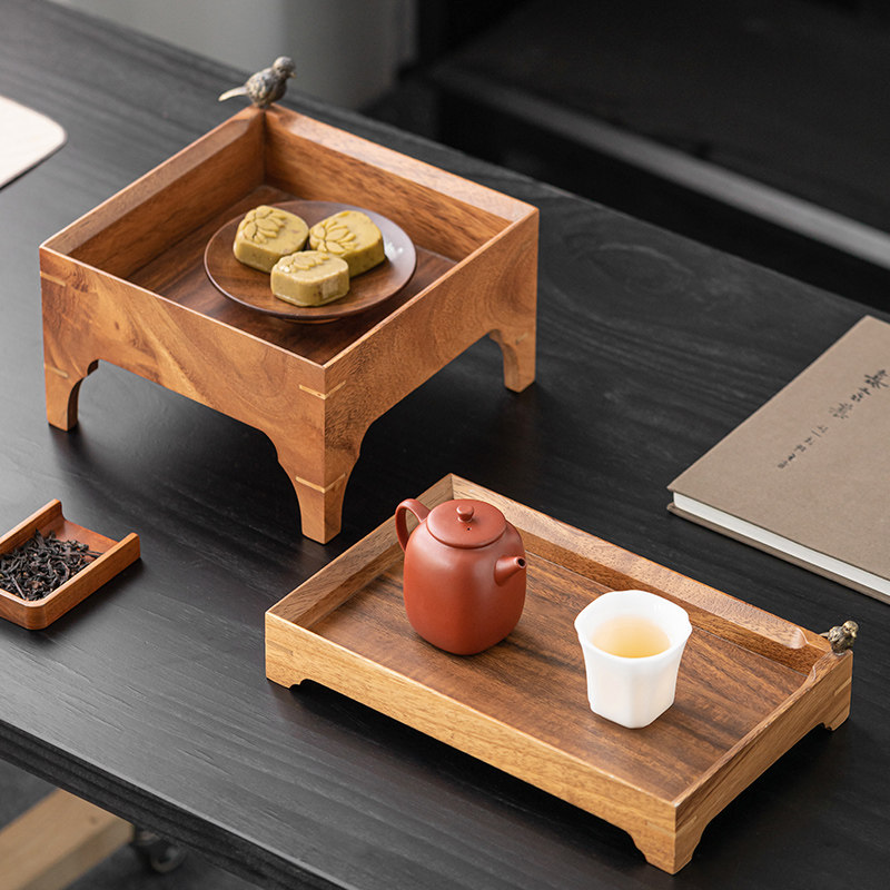 喜枝茶托 托盘实木干泡盘简约茶盘轻奢家用小型中式方形收纳盘果