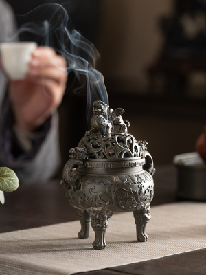 古锡祥麟香炉室内香炉檀香龙纹香炉沉香复古摆件家用瑞兽香熏炉熏