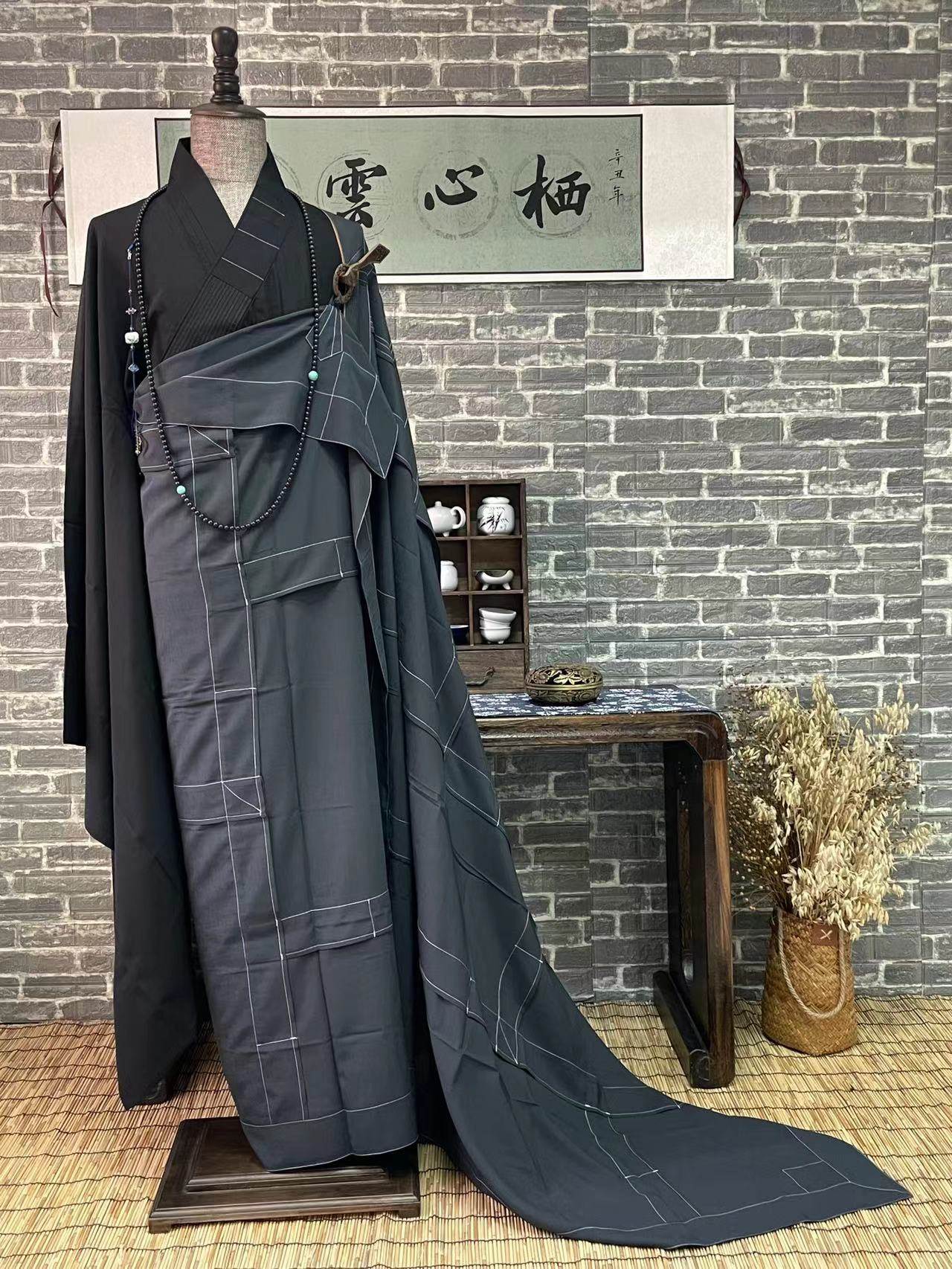 新款栖心僧服咖啡色进口麻纱深灰色大叶七衣木兰色木构七衣受戒僧