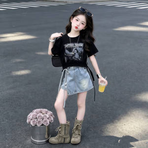 女童夏套装2026新款女孩大童巨好看薄款牛仔短裤初中生潮酷两件套