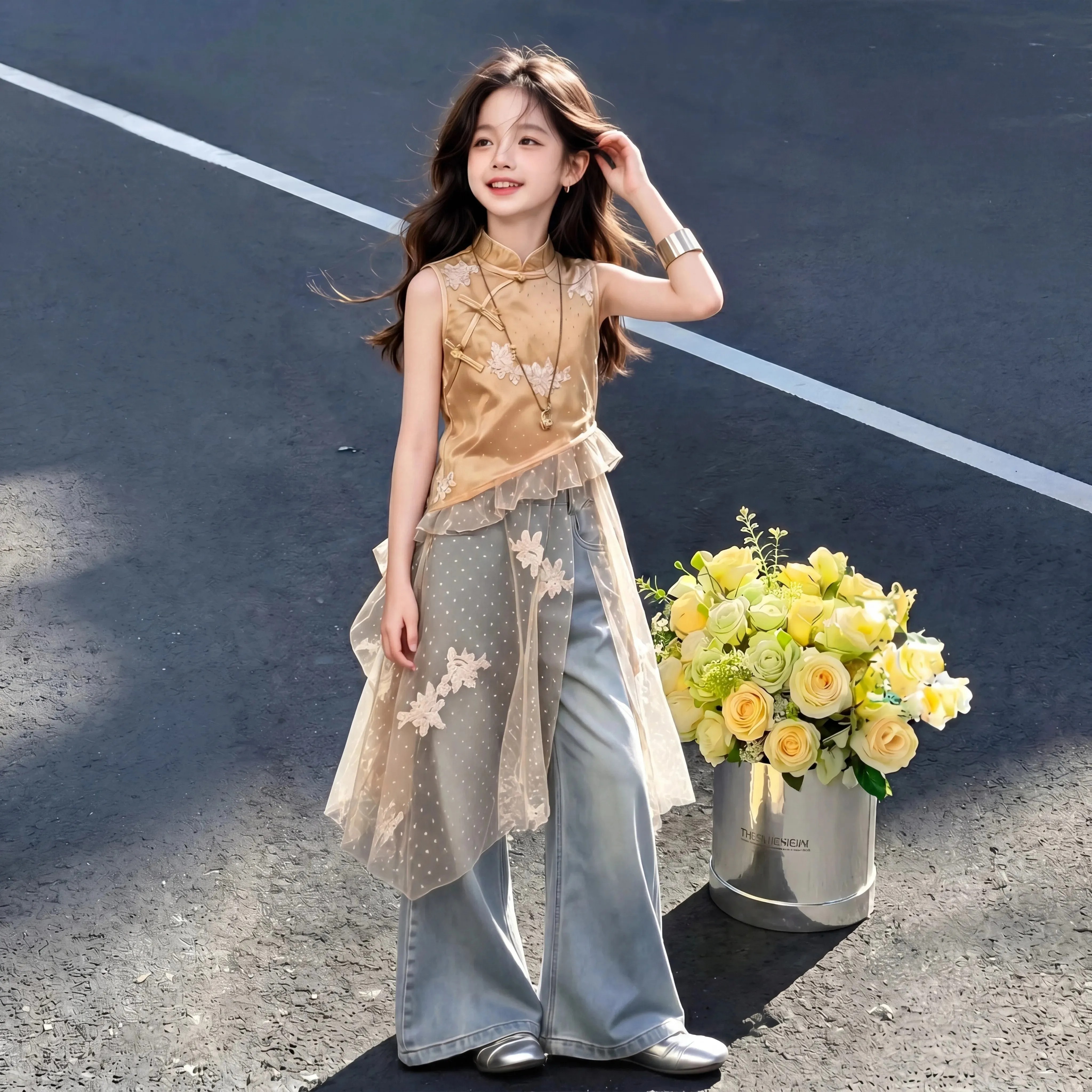 女童夏套装2026新款女大童新中式旗袍夏装儿童女孩洋气国风两件套