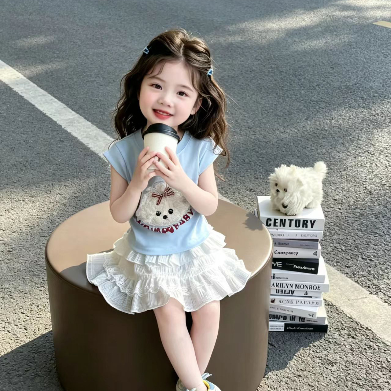 现货童装女童短袖t恤2026新款宝宝夏装超好看可爱纯棉蓝色上衣潮