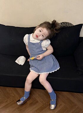 涵涵女童连衣裙夏薄款2026新款巨好看学院风小女孩蓝色格子背带裙
