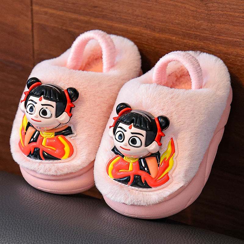 女宝宝棉拖鞋秋冬季保暖室内小童哪吒拖鞋婴幼儿1-4岁3女童外穿冬