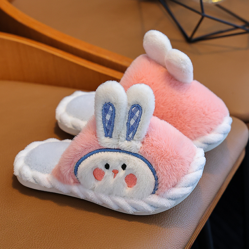 女童棉拖鞋秋冬室内防滑2024新款宝宝可爱兔子中大童女孩拖鞋冬天