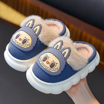拉布布男童棉拖鞋秋冬季女童室内防滑宝宝家用保暖PU防水外穿冬天