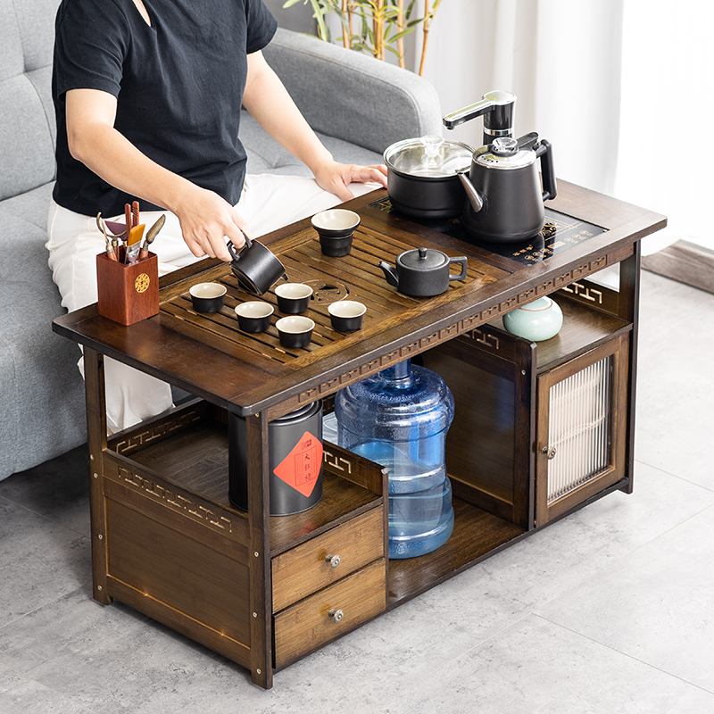 移动小茶台烧水壶一体茶盘茶具套装全自动家用实木泡茶桌茶车柜子