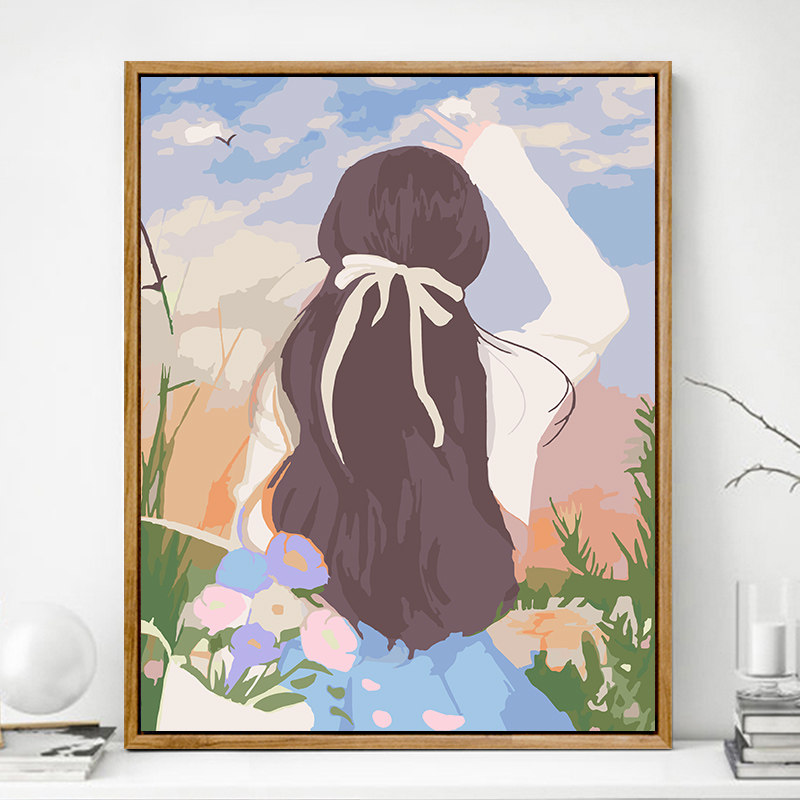 diy数字油画手工手绘填充涂色油彩画治愈唯美少女背影填色丙烯画