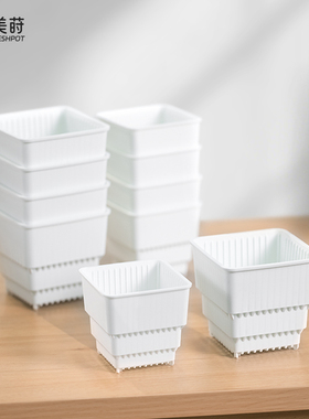 美莳多肉控根花盆透气塑料树脂万象青山生石花专用育苗小黑白方盆