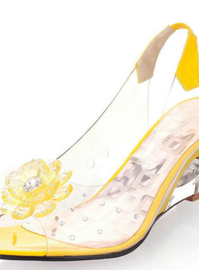 6.5CM Wedges Sandals Women Summer Sweet Flowers Transparent