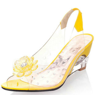 6.5CM Wedges Sandals Women Summer Sweet Flowers Transparent