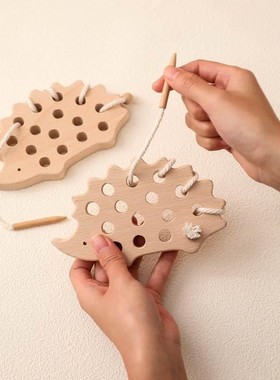 Educational Toys For Baby Animal Wooden Hedgehog Threading B