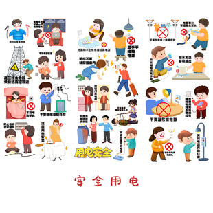 用电安全手帐贴纸小学生幼儿园安全教育防范防电知识手抄报贴画