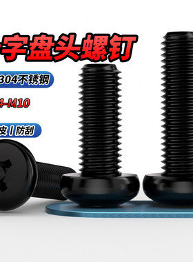 NS黑色304不锈钢十字圆头小螺丝螺钉盘头加长螺栓M2M3M4M5M6M8M10
