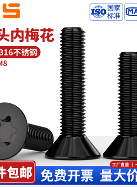 NS 黑色316不锈钢沉头梅花螺丝钉GB2673平头内梅花防盗螺栓防拆