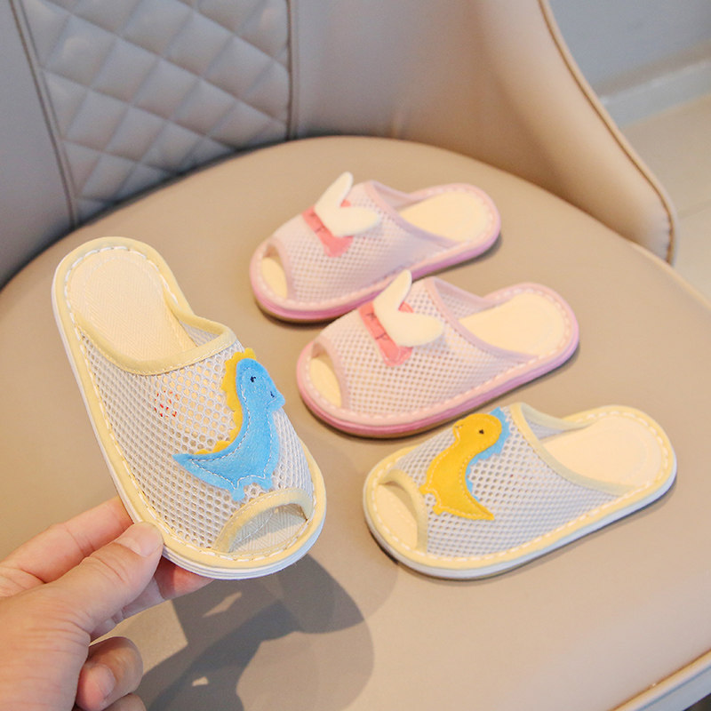 夏季亚麻防滑男女童室内凉拖鞋