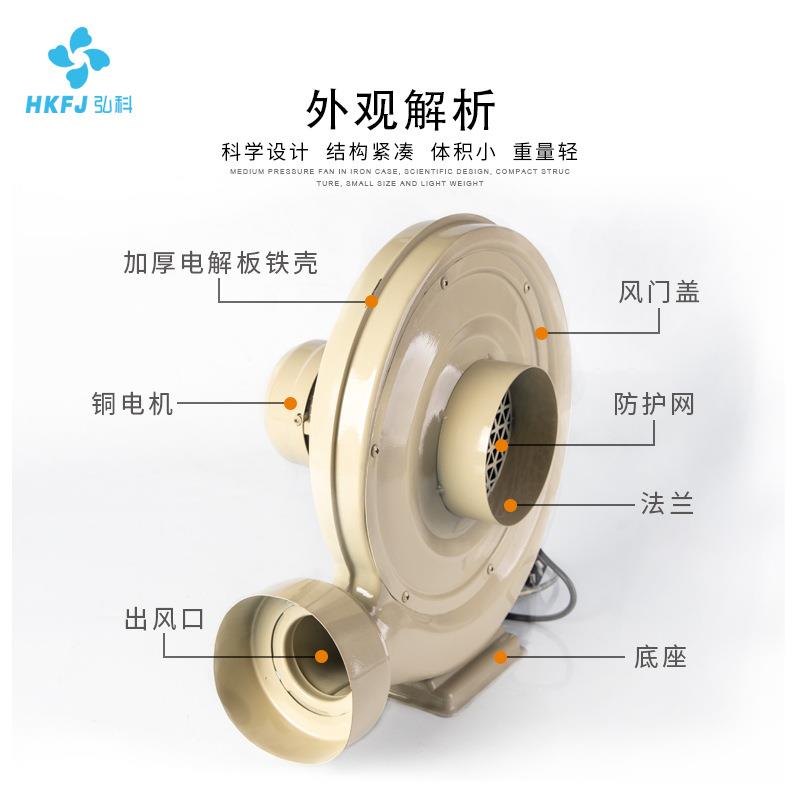 弘科 透浦式气模鼓风机 工业除尘雕刻机吸尘木屑铁壳中压离心风机