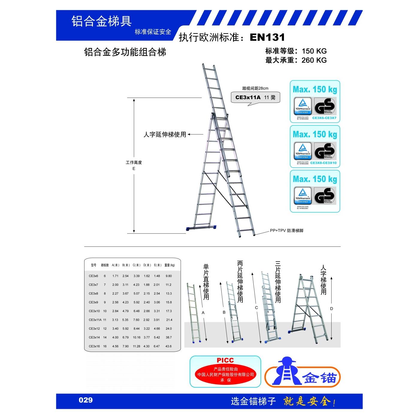 供应金锚铝合金多功能组合梯CE3*7