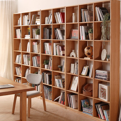 整墙书架橡木书柜实木书架超薄