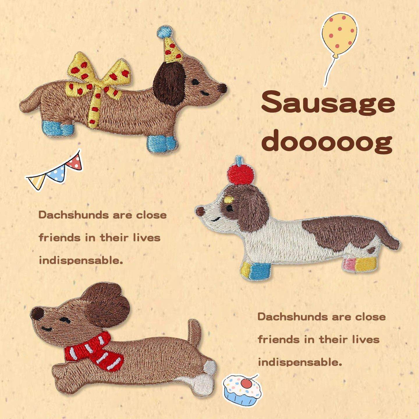 可爱腊肠小狗刺绣贴书包手账装饰布贴自粘贴修补衣服羽绒服补丁贴