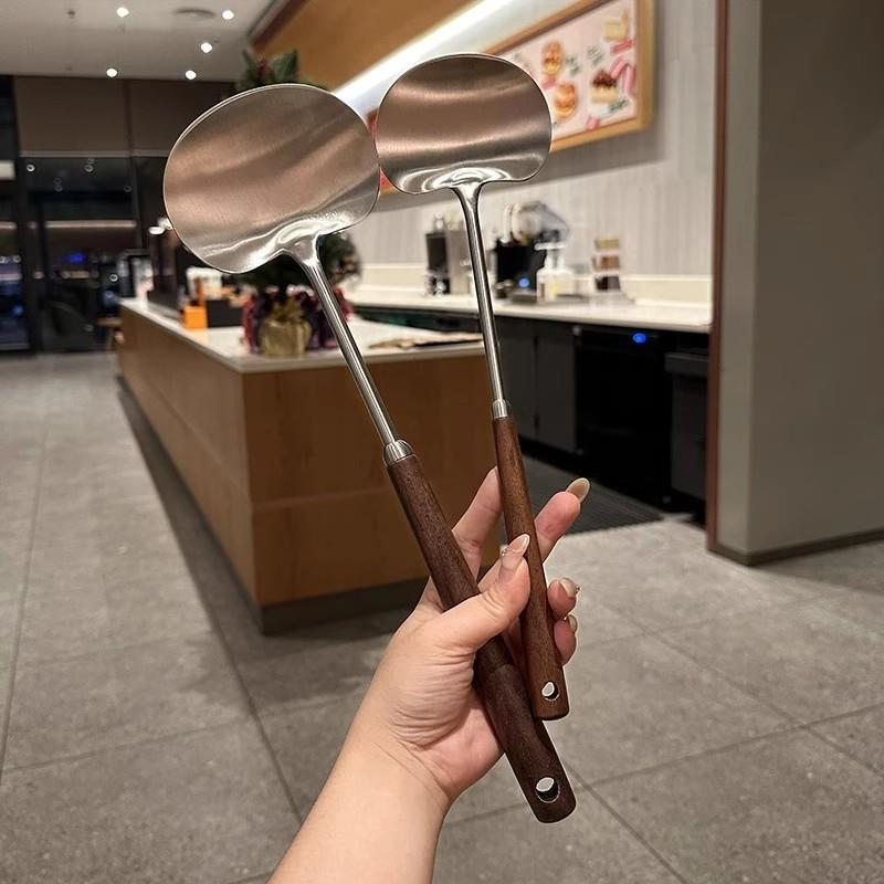 304不锈钢胡桃木铲炒铲煎铲 家用厨房炒菜煎肉QH