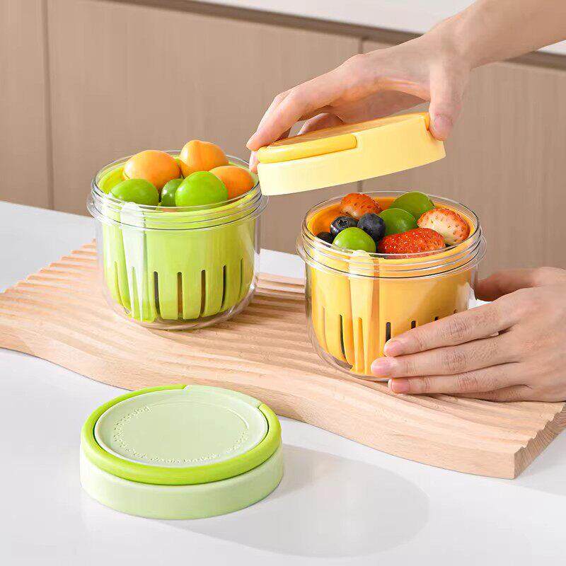 日本水果便当盒便携早餐沙拉杯食品级可沥水双层密封小学生保鲜盒