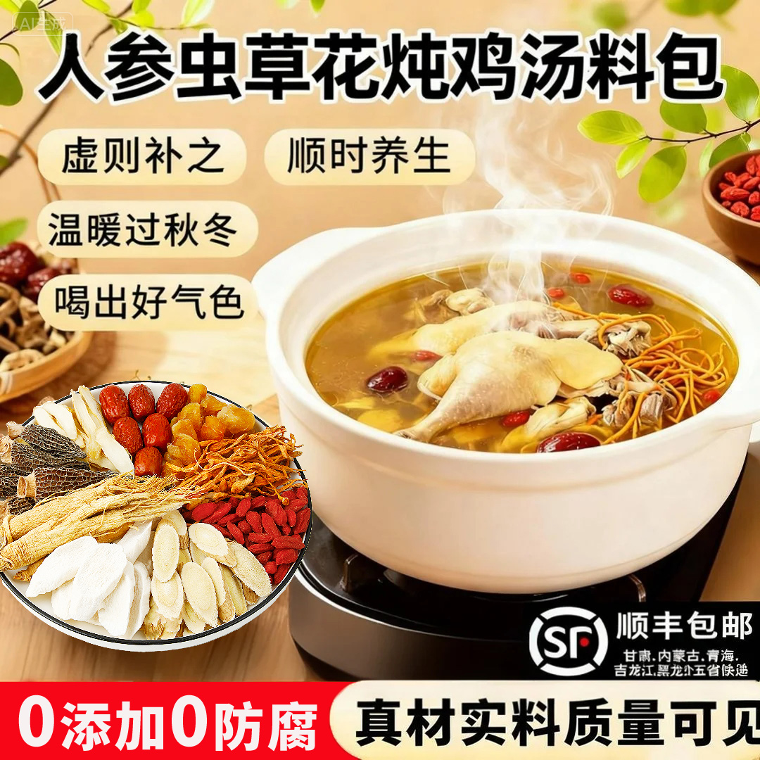 人参虫草花鸡汤料包广东炖汤