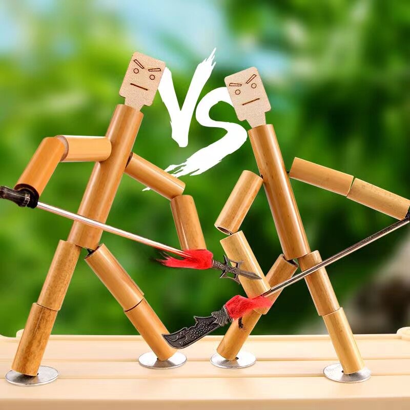 儿童自制竹节人手工玩具六年级diy木质小竹人小学生双人对战木偶