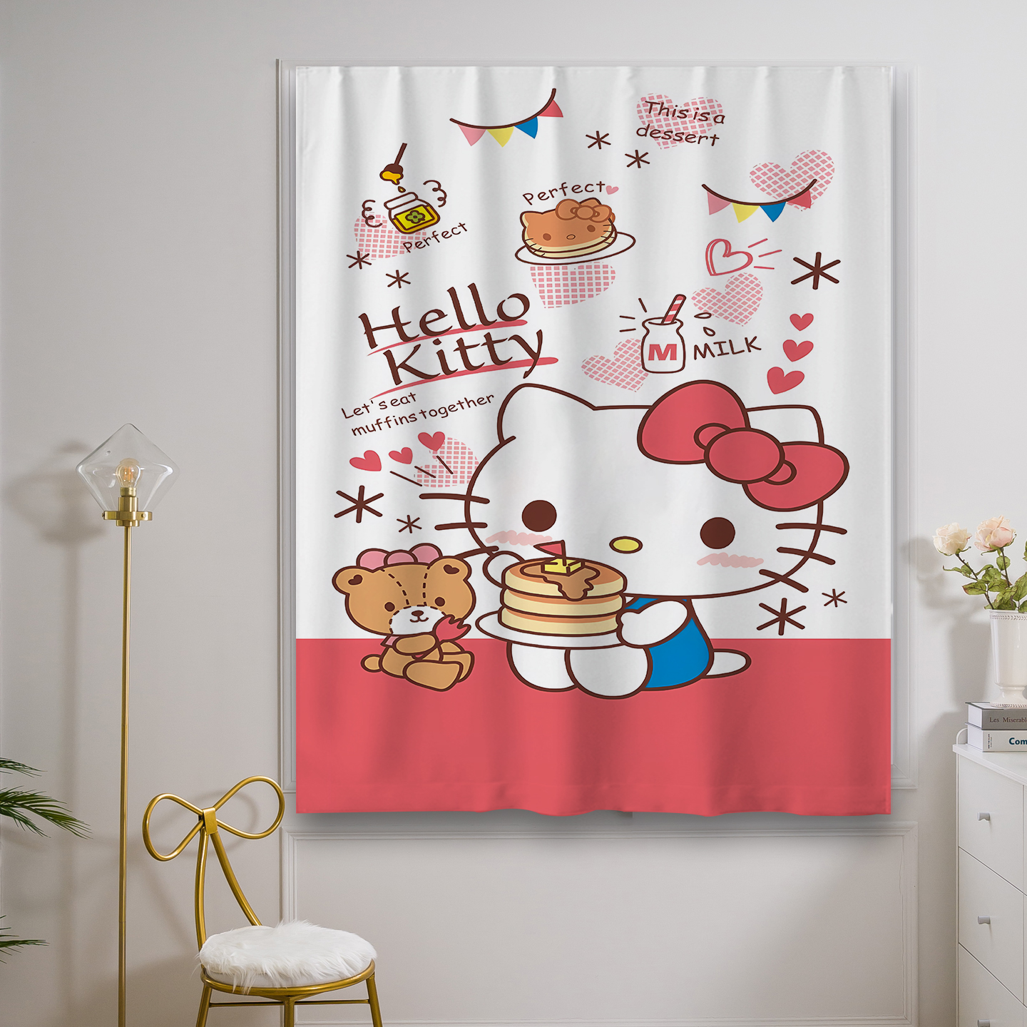 魔术贴窗帘全遮光免打孔安装卧室阳台防晒隔热遮阳布HelloKitty猫