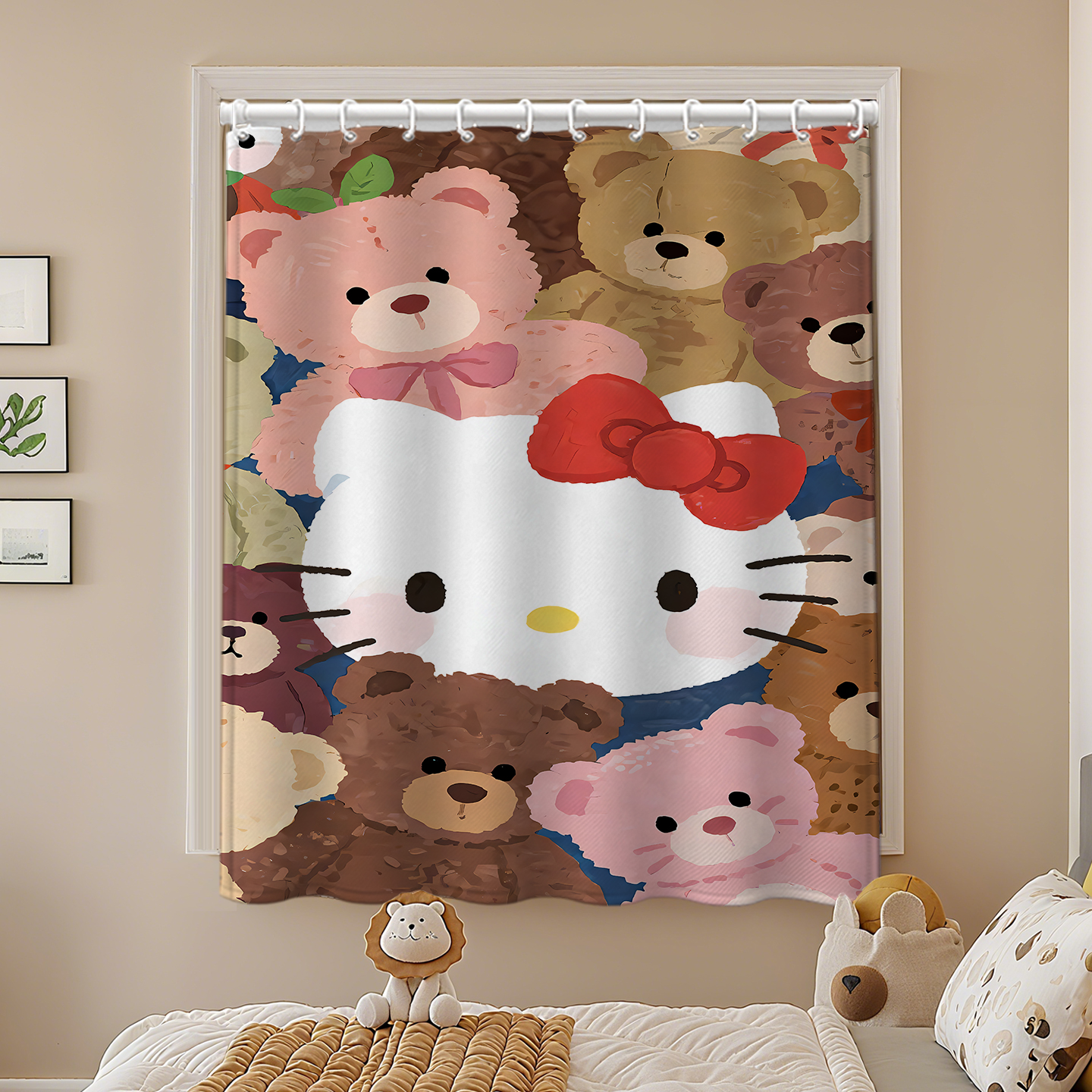 窗帘全遮光免打孔安装遮阳飘窗防晒避光房间厨房卧室HelloKitty猫