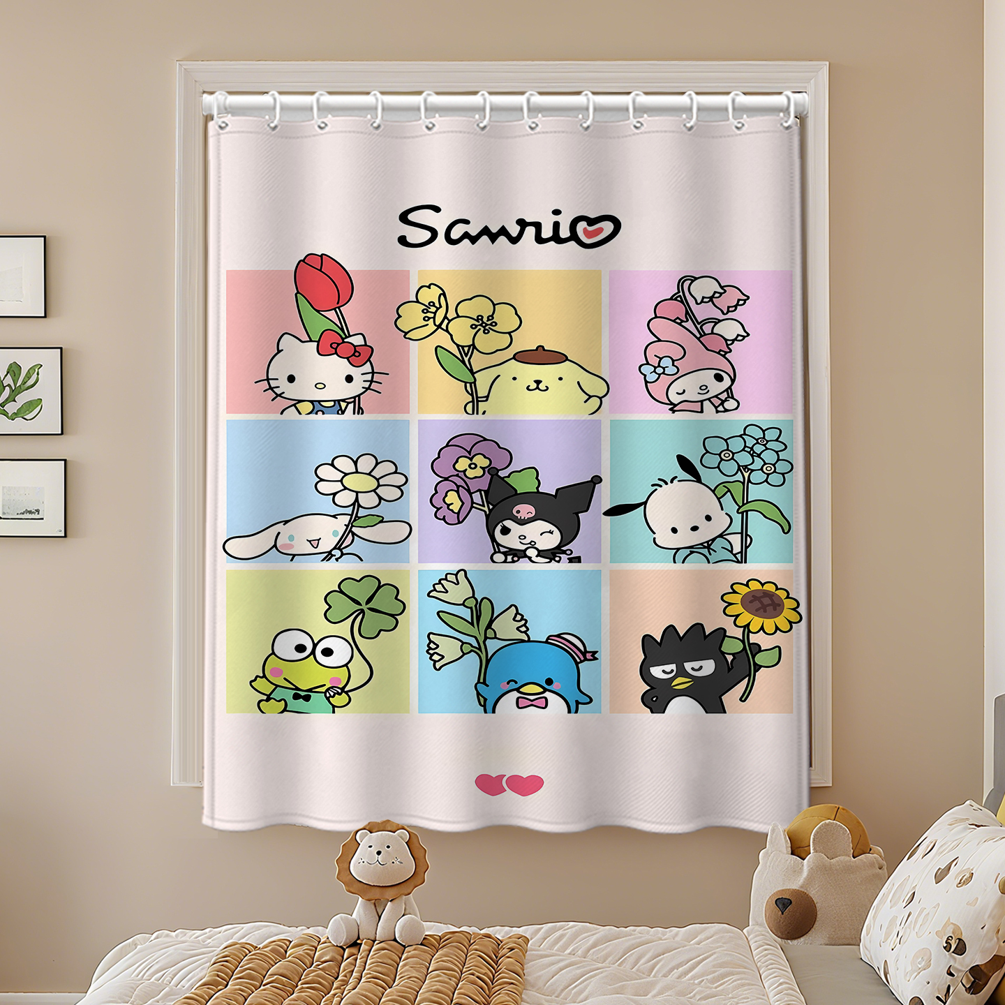 卧室窗帘遮光免打孔安装可爱隔热防晒防光遮阳布简易HelloKitty猫
