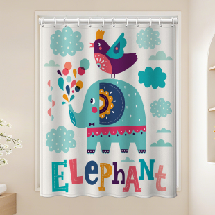 窗帘遮光2024新款 卫生间遮挡帘浴室防水卡通遮阳厨房短 免打孔安装