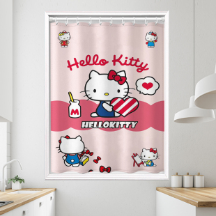 窗帘布免打孔安装 卡通遮光短防水卫生间厨房小窗户KT猫HelloKitty