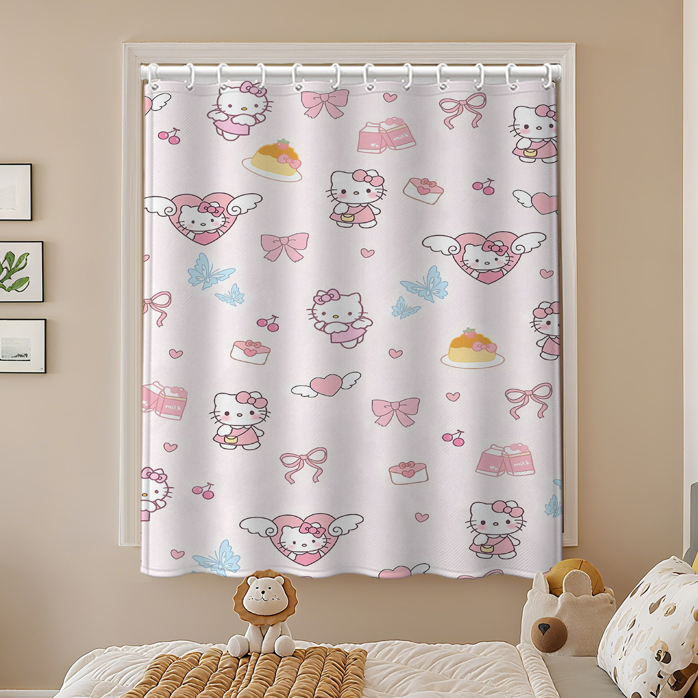 窗帘遮光遮阳飘窗防晒避光房间厨房卧室短客厅轻奢HelloKitty猫