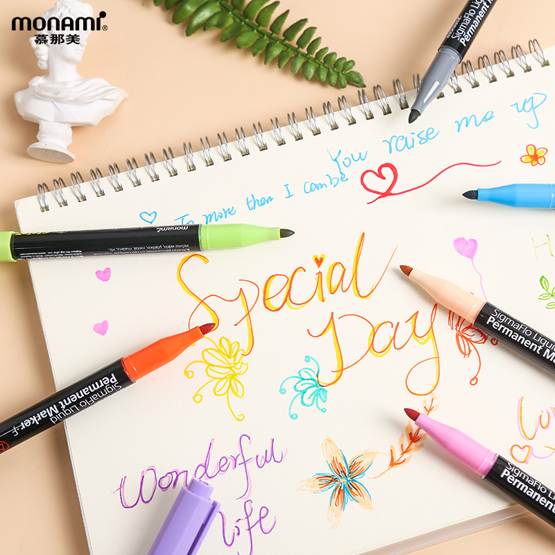 慕那美旗舰店 韩国monami进口1.0mm直液式酒精性墨水记号笔玻璃塑料金属标记书写4/8/12/24色套装选购F128