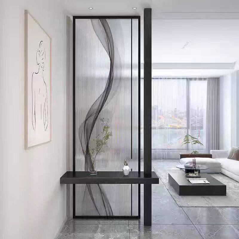 现代简约屏风隔断客厅装饰轻奢入户玄关铁艺不锈钢艺术长虹玻璃